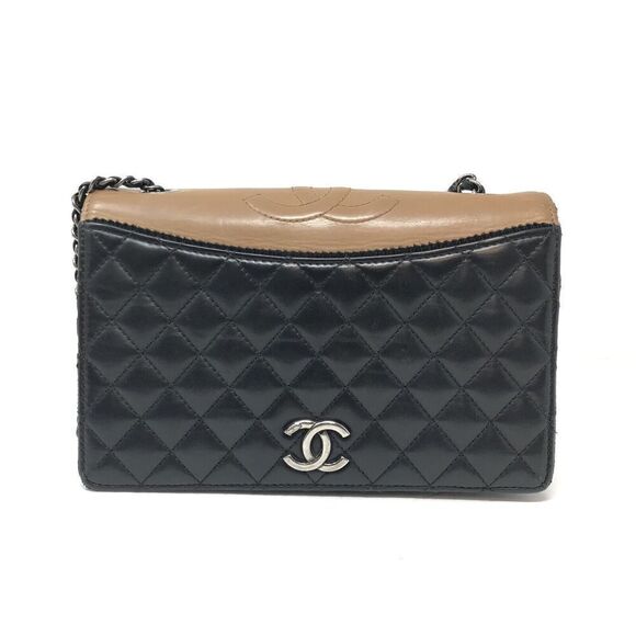 Chanel Ballerine Flap Bag Quilted Lambskin Small Black Brown Chain Strap - Picture 1 of 15